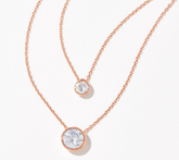 Diamonique x Amy Stran Layered Bezel Set Solitaire Necklace, 14K Rose Clad Sterling Silver